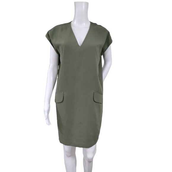 Bar III Cap Sleeve Pullover V Neckline Shift Mini Dress Olive Green Women's XS - Picture 2 of 12